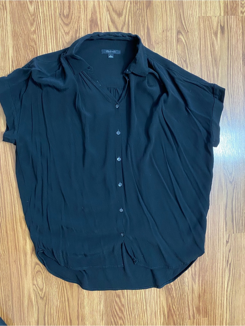 Madewell Black Button-Front Short Sleeve Blouse